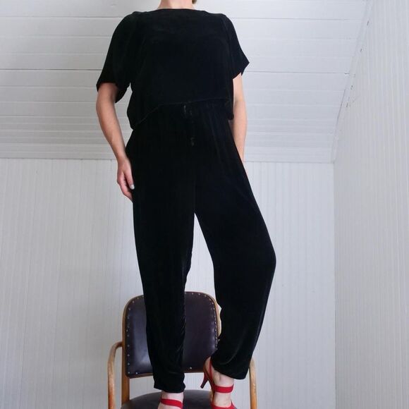 Gorgeous black velvet jumpsuit and top by small Montana designer Donkey Girl - Picture 1 of 8